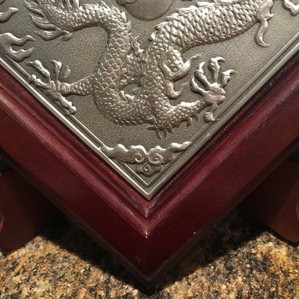 Vintage Royal Selangor Pewter Chinese Dragon Art Plaque Framed Wall Decor - Picture 8 of 13